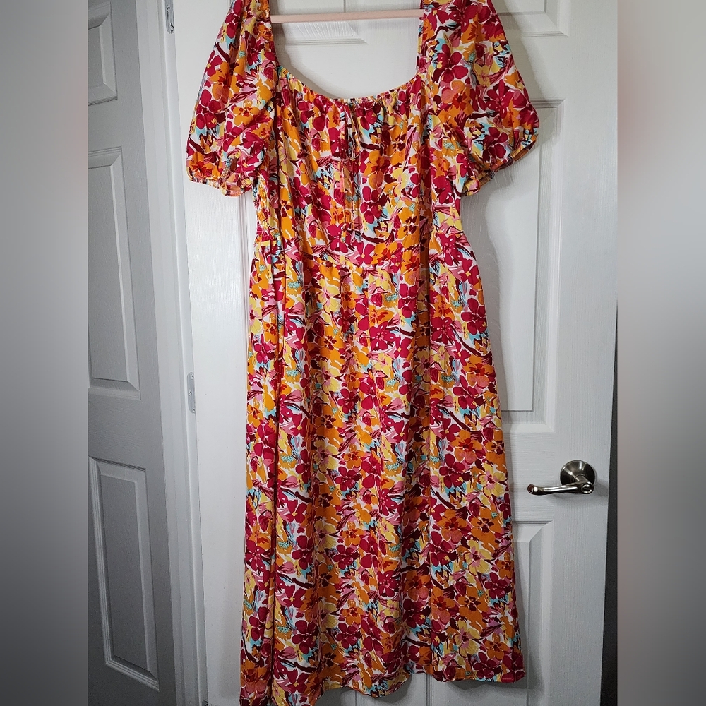 SHEIN CURVE+‎ US 24/26 6X Pink Orange Floral Dress